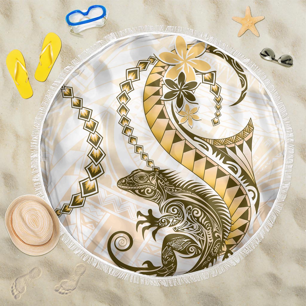 Gold Maori Tuatara Beach Blanket Luxury Pastel Pattern LT01 One Size 150cm Gold - Polynesian Pride
