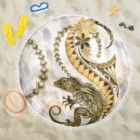 Gold Maori Tuatara Beach Blanket Luxury Pastel Pattern LT01 One Size 150cm Gold - Polynesian Pride