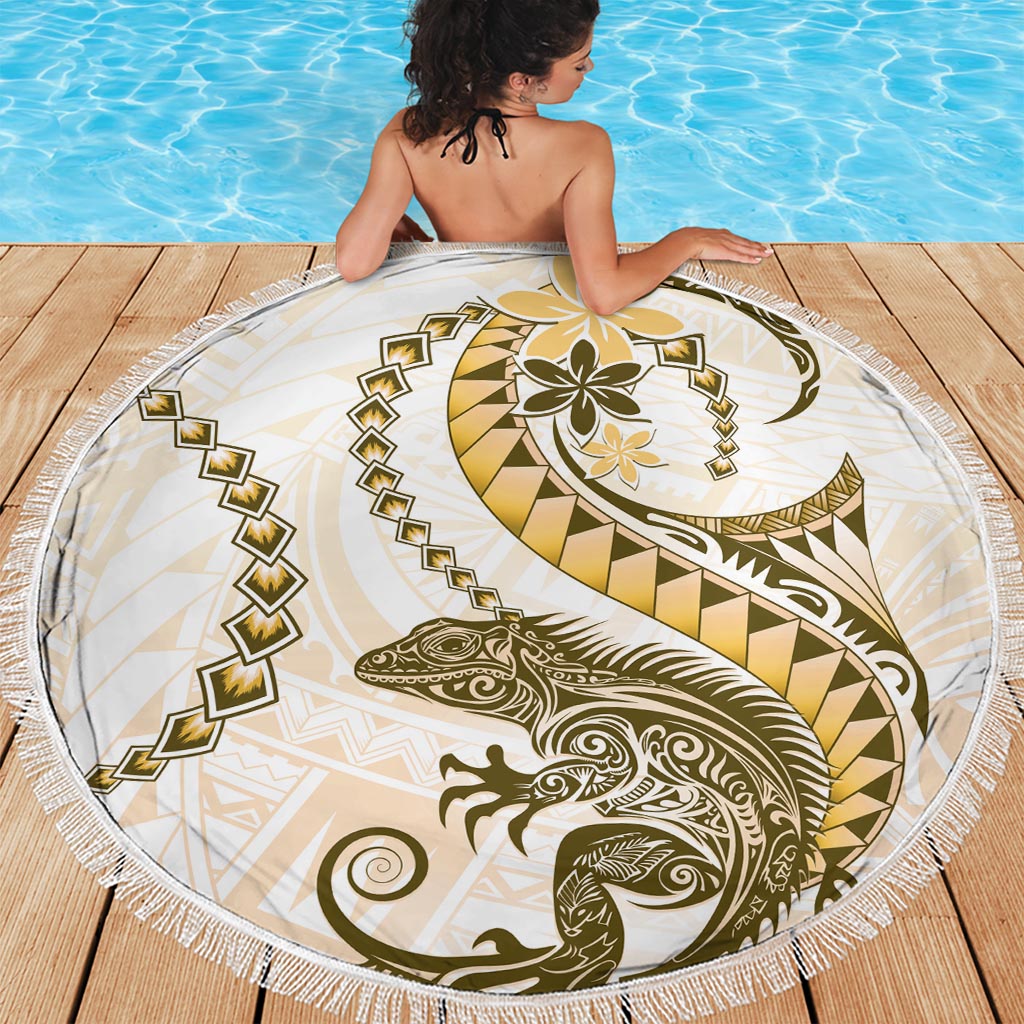 Gold Maori Tuatara Beach Blanket Luxury Pastel Pattern LT01 - Polynesian Pride