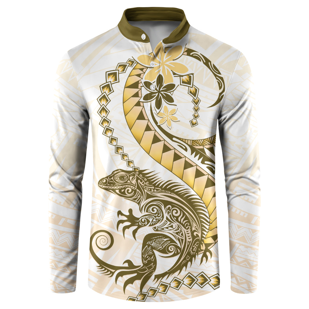 Gold Maori Tuatara Button Sweatshirt Luxury Pastel Pattern LT01 Gold - Polynesian Pride