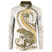 Gold Maori Tuatara Button Sweatshirt Luxury Pastel Pattern LT01 Gold - Polynesian Pride