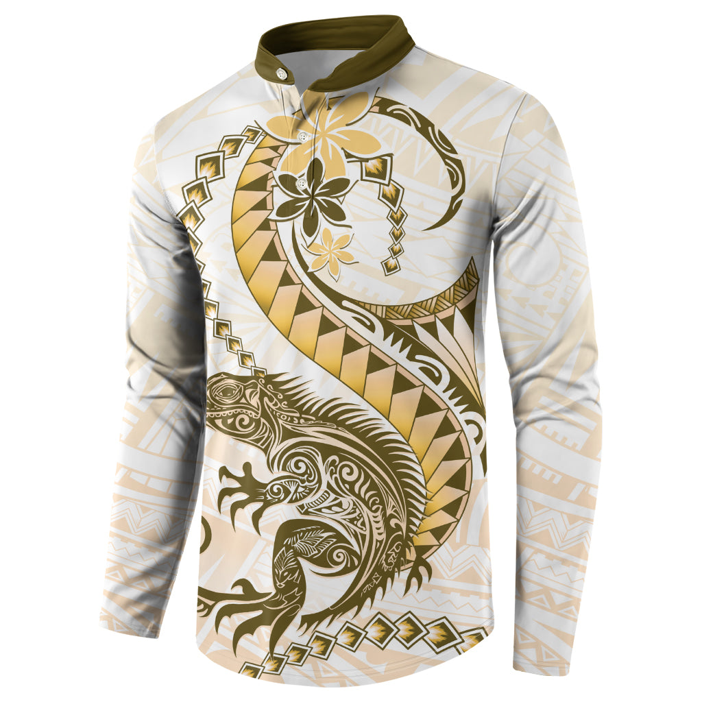Gold Maori Tuatara Button Sweatshirt Luxury Pastel Pattern LT01 - Polynesian Pride