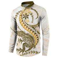 Gold Maori Tuatara Button Sweatshirt Luxury Pastel Pattern LT01 - Polynesian Pride
