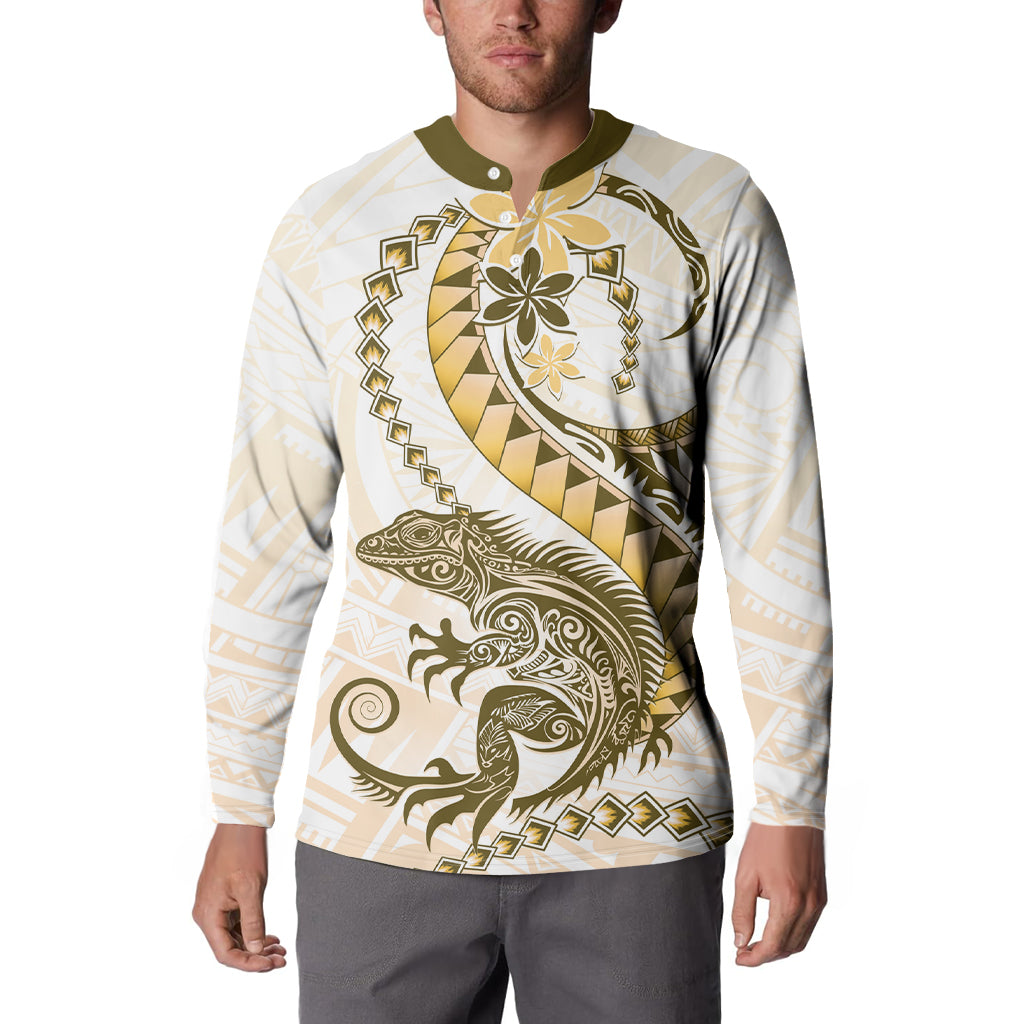 Gold Maori Tuatara Button Sweatshirt Luxury Pastel Pattern LT01 - Polynesian Pride