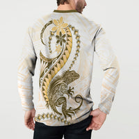 Gold Maori Tuatara Button Sweatshirt Luxury Pastel Pattern LT01 - Polynesian Pride