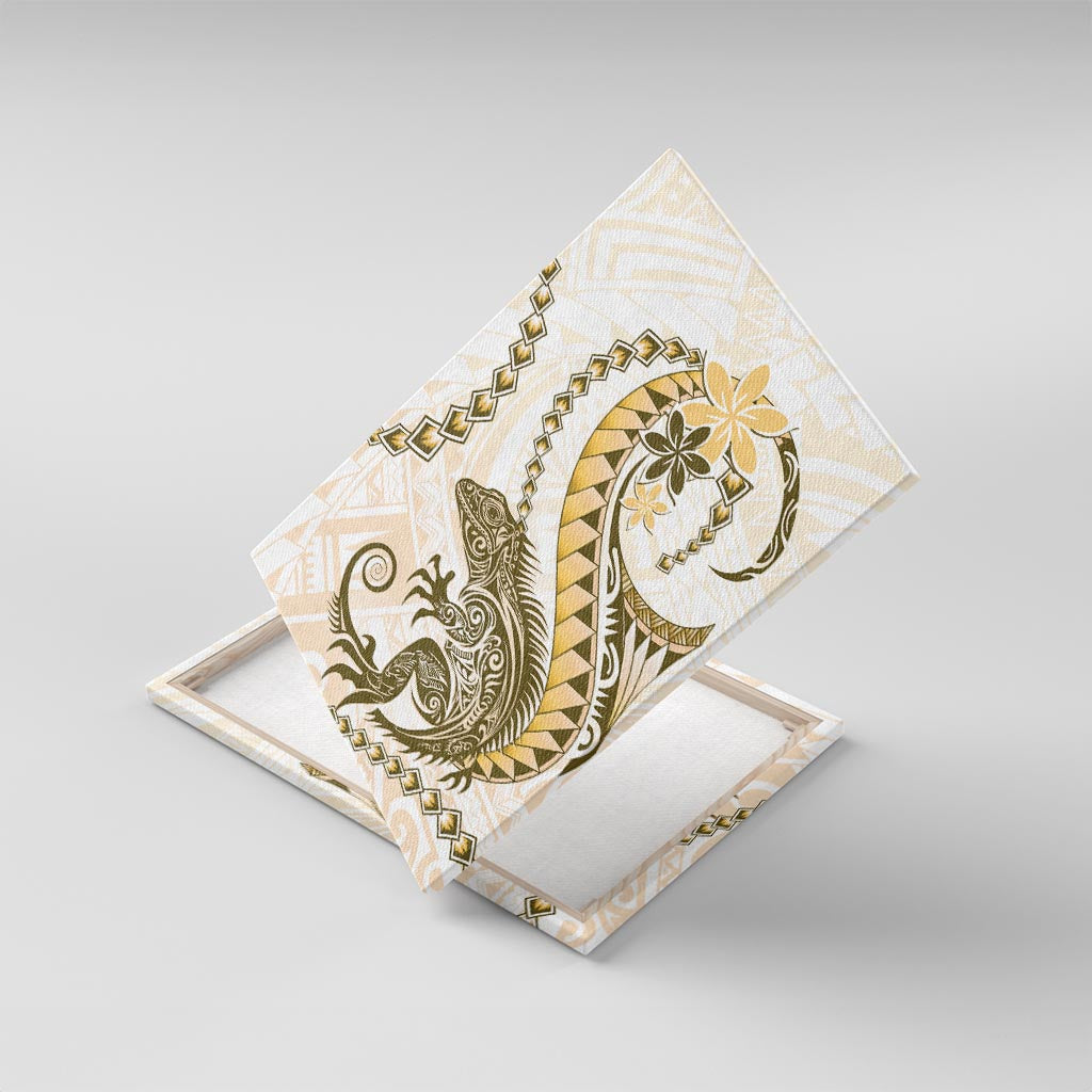 Gold Maori Tuatara Canvas Wall Art Luxury Pastel Pattern LT01 With Frame Gold - Polynesian Pride