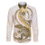 Gold Maori Tuatara Family Matching Off The Shoulder Long Sleeve Dress and Hawaiian Shirt Luxury Pastel Pattern