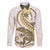 Gold Maori Tuatara Family Matching Off Shoulder Short Dress and Hawaiian Shirt Luxury Pastel Pattern