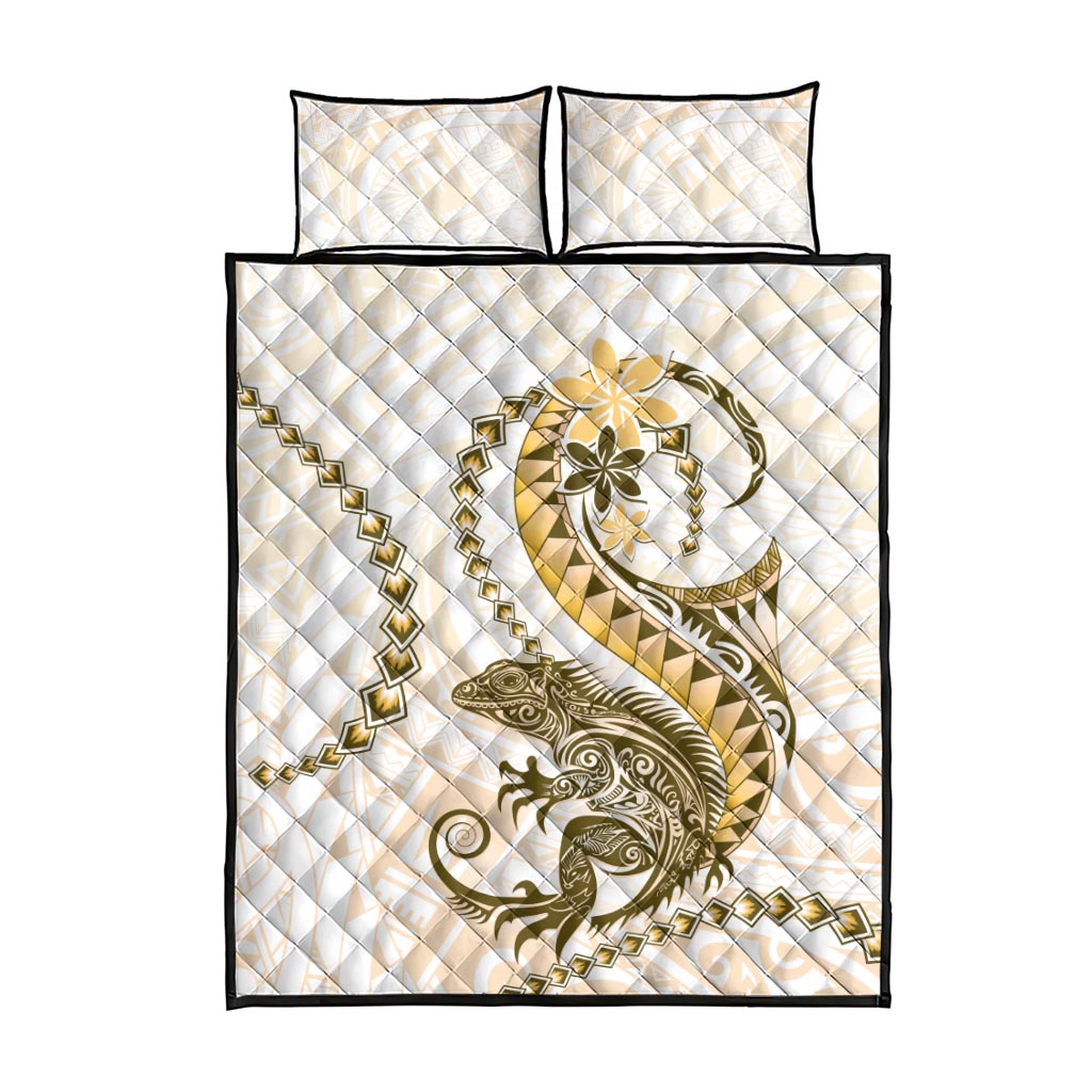 Gold Maori Tuatara Quilt Bed Set Luxury Pastel Pattern LT01 - Polynesian Pride