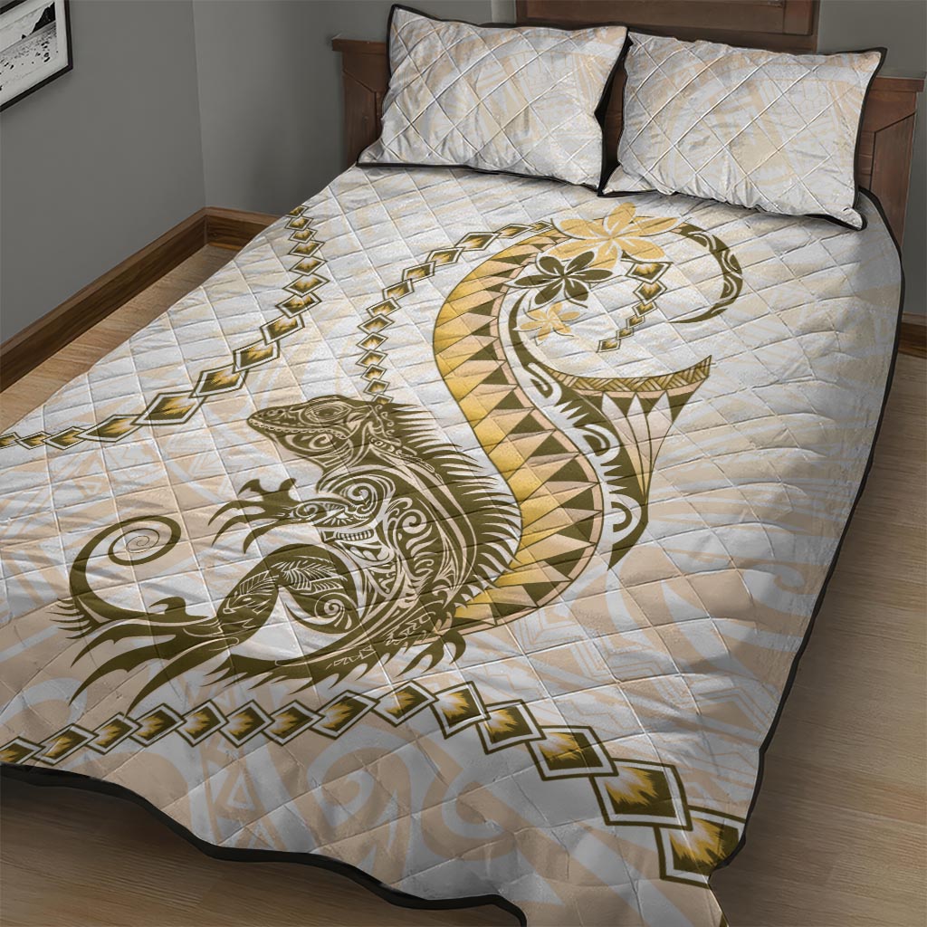 Gold Maori Tuatara Quilt Bed Set Luxury Pastel Pattern LT01 - Polynesian Pride