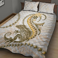 Gold Maori Tuatara Quilt Bed Set Luxury Pastel Pattern LT01 - Polynesian Pride