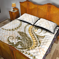 Gold Maori Tuatara Quilt Bed Set Luxury Pastel Pattern LT01 - Polynesian Pride