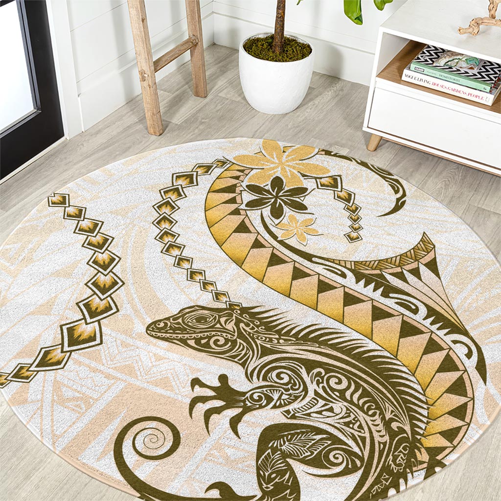 Gold Maori Tuatara Round Carpet Luxury Pastel Pattern LT01 Gold - Polynesian Pride