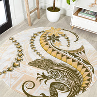 Gold Maori Tuatara Round Carpet Luxury Pastel Pattern LT01 Gold - Polynesian Pride