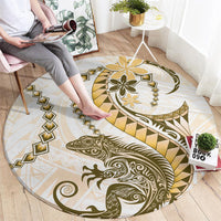 Gold Maori Tuatara Round Carpet Luxury Pastel Pattern LT01 - Polynesian Pride
