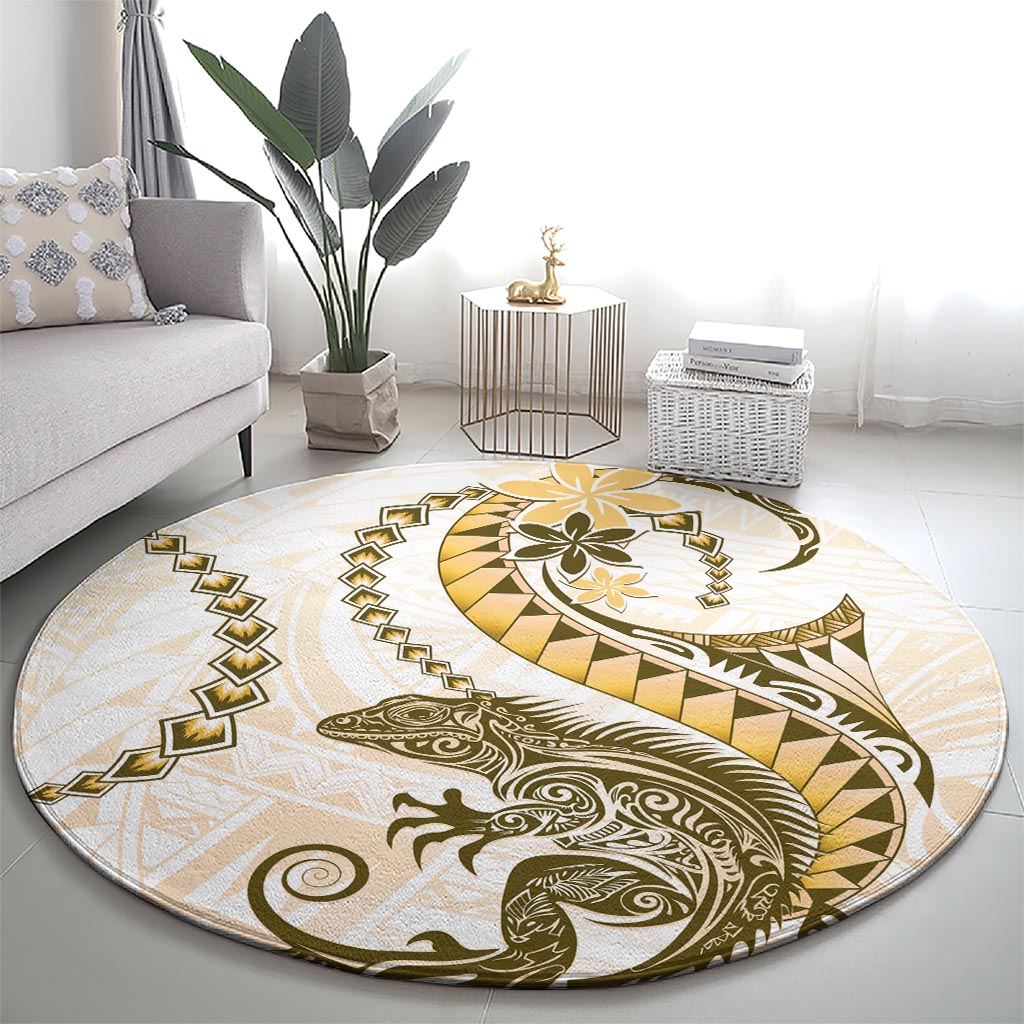 Gold Maori Tuatara Round Carpet Luxury Pastel Pattern LT01 - Polynesian Pride