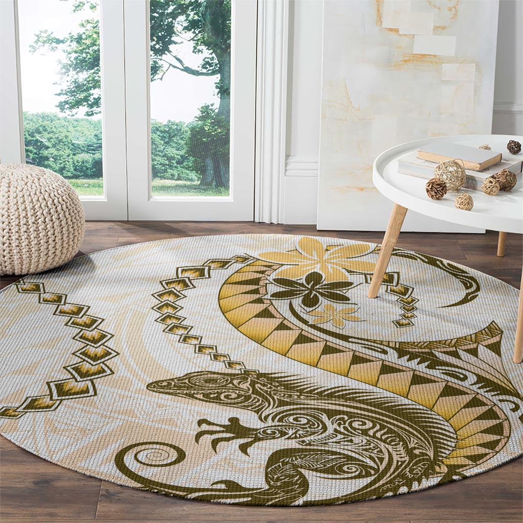 Gold Maori Tuatara Round Carpet Luxury Pastel Pattern LT01 - Polynesian Pride