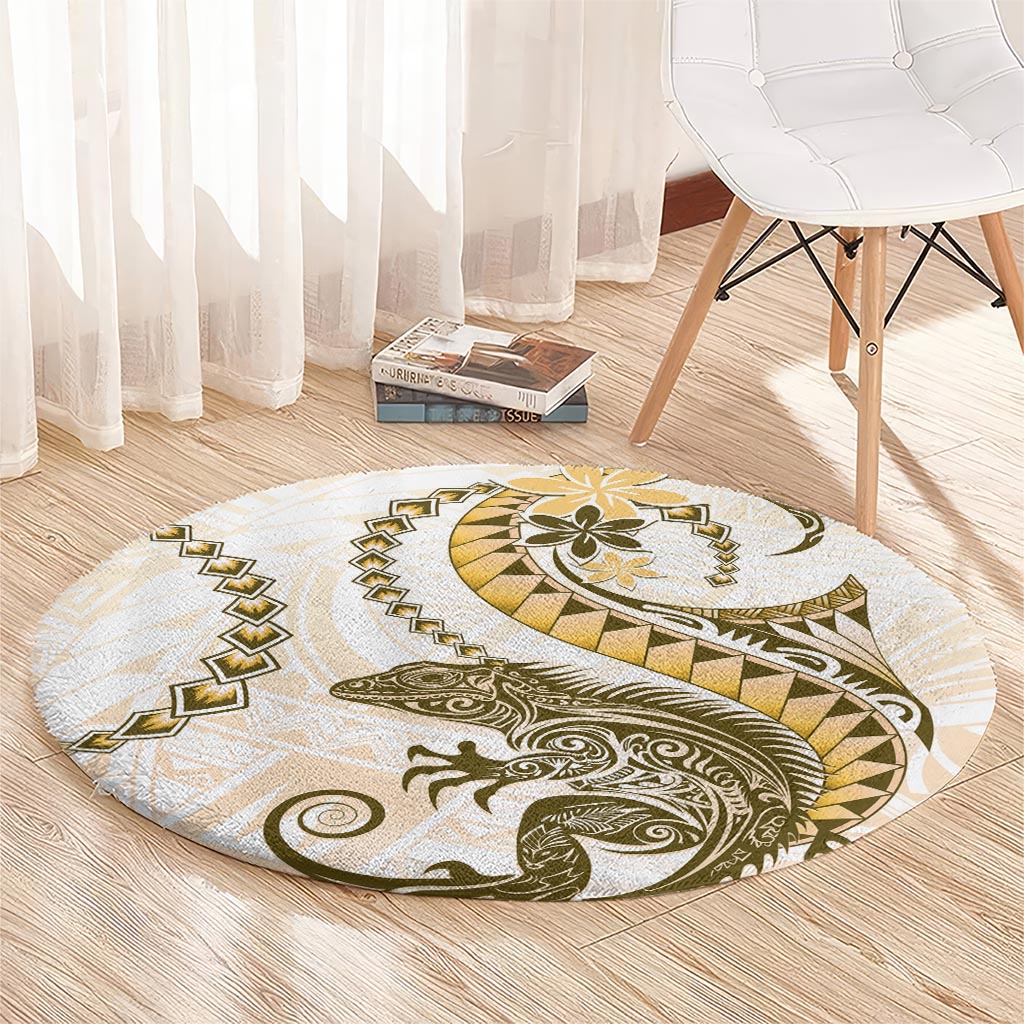 Gold Maori Tuatara Round Carpet Luxury Pastel Pattern LT01 - Polynesian Pride