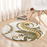 Gold Maori Tuatara Round Carpet Luxury Pastel Pattern LT01 - Polynesian Pride