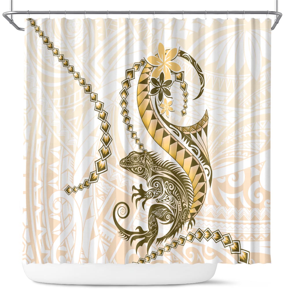 Gold Maori Tuatara Shower Curtain Luxury Pastel Pattern LT01 Gold - Polynesian Pride