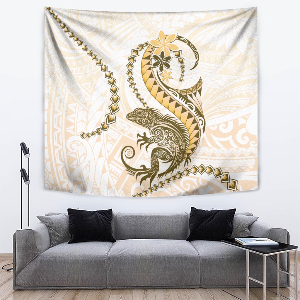 Gold Maori Tuatara Tapestry Luxury Pastel Pattern LT01 Gold - Polynesian Pride