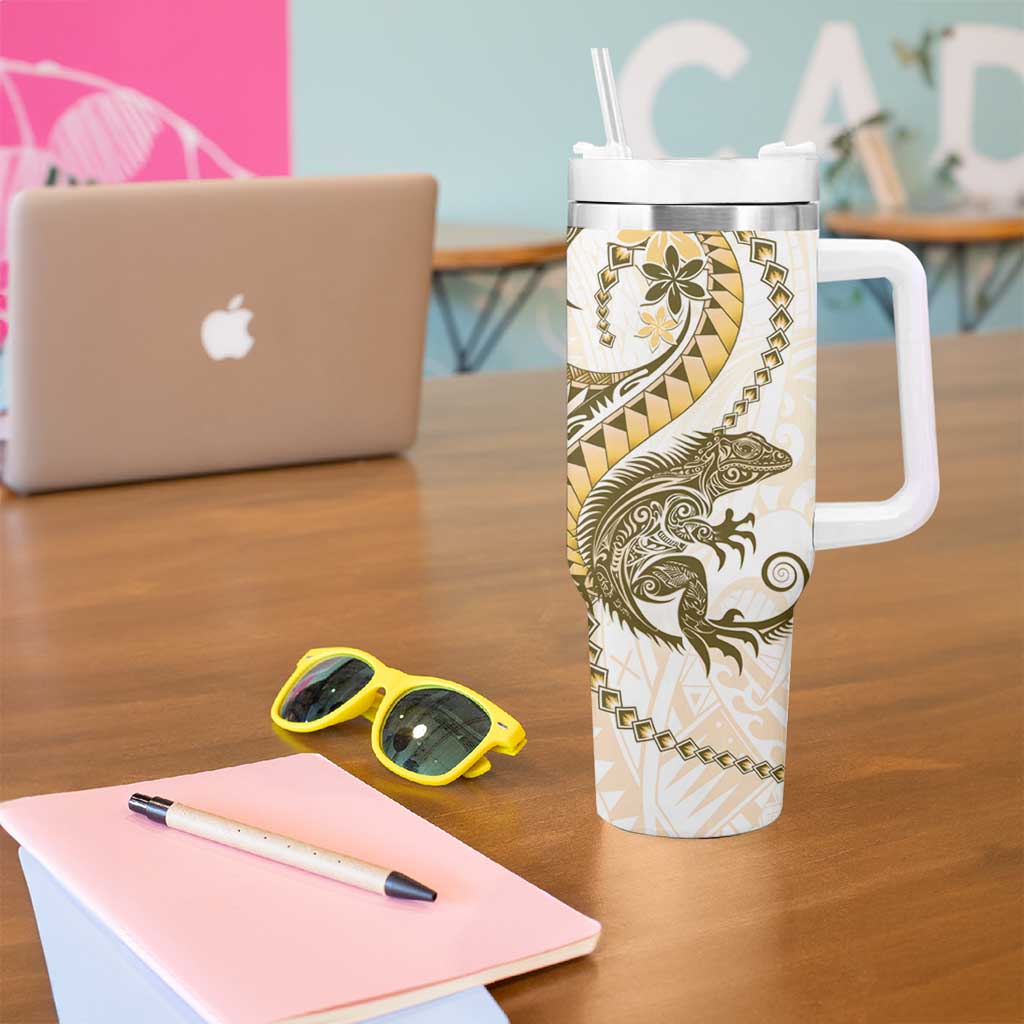 Gold Maori Tuatara Tumbler With Handle Luxury Pastel Pattern LT01 - Polynesian Pride