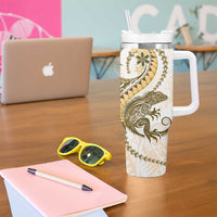 Gold Maori Tuatara Tumbler With Handle Luxury Pastel Pattern LT01 - Polynesian Pride