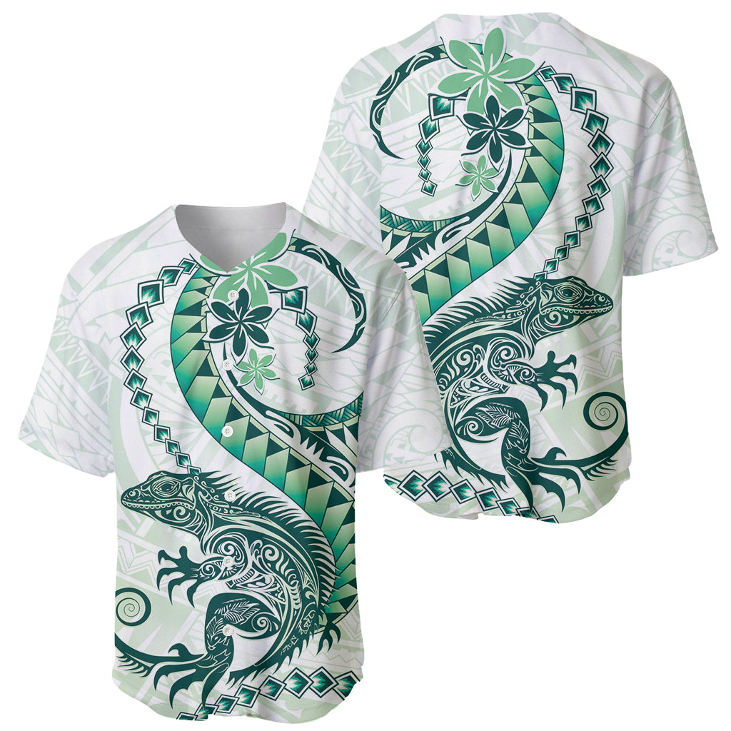 Green Maori Tuatara Baseball Jersey Luxury Pastel Pattern LT01 - Polynesian Pride