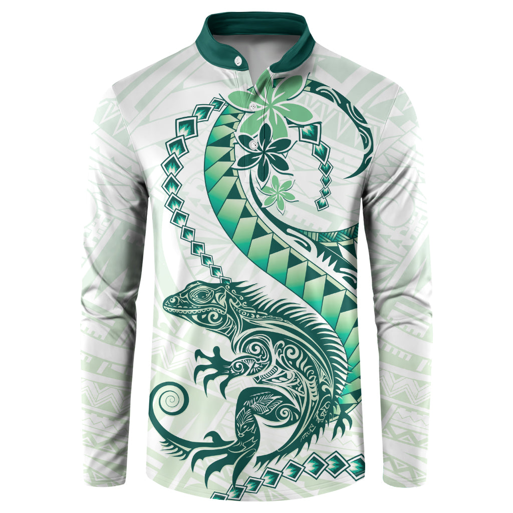 Green Maori Tuatara Button Sweatshirt Luxury Pastel Pattern LT01 Green - Polynesian Pride