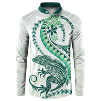Green Maori Tuatara Button Sweatshirt Luxury Pastel Pattern LT01 Green - Polynesian Pride
