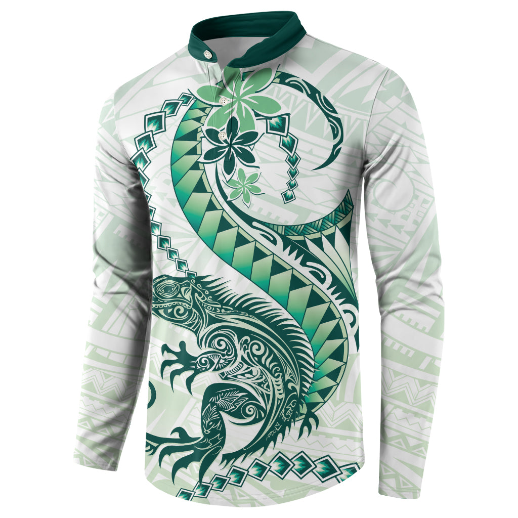 Green Maori Tuatara Button Sweatshirt Luxury Pastel Pattern LT01 - Polynesian Pride