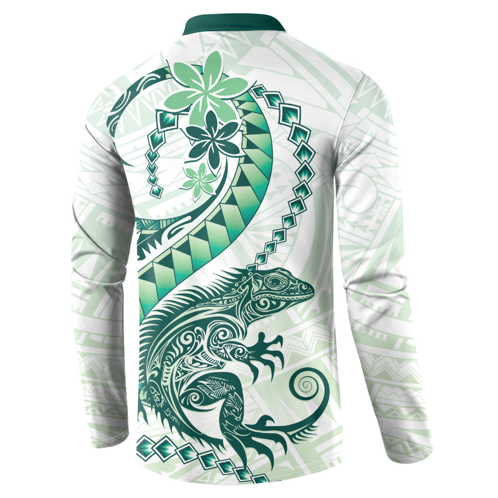 Green Maori Tuatara Button Sweatshirt Luxury Pastel Pattern LT01 - Polynesian Pride