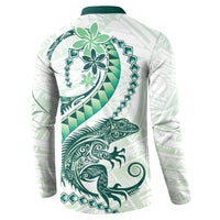 Green Maori Tuatara Button Sweatshirt Luxury Pastel Pattern LT01 - Polynesian Pride