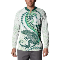 Green Maori Tuatara Button Sweatshirt Luxury Pastel Pattern LT01 - Polynesian Pride