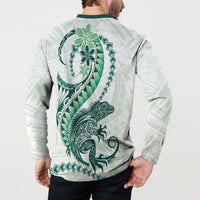 Green Maori Tuatara Button Sweatshirt Luxury Pastel Pattern LT01 - Polynesian Pride