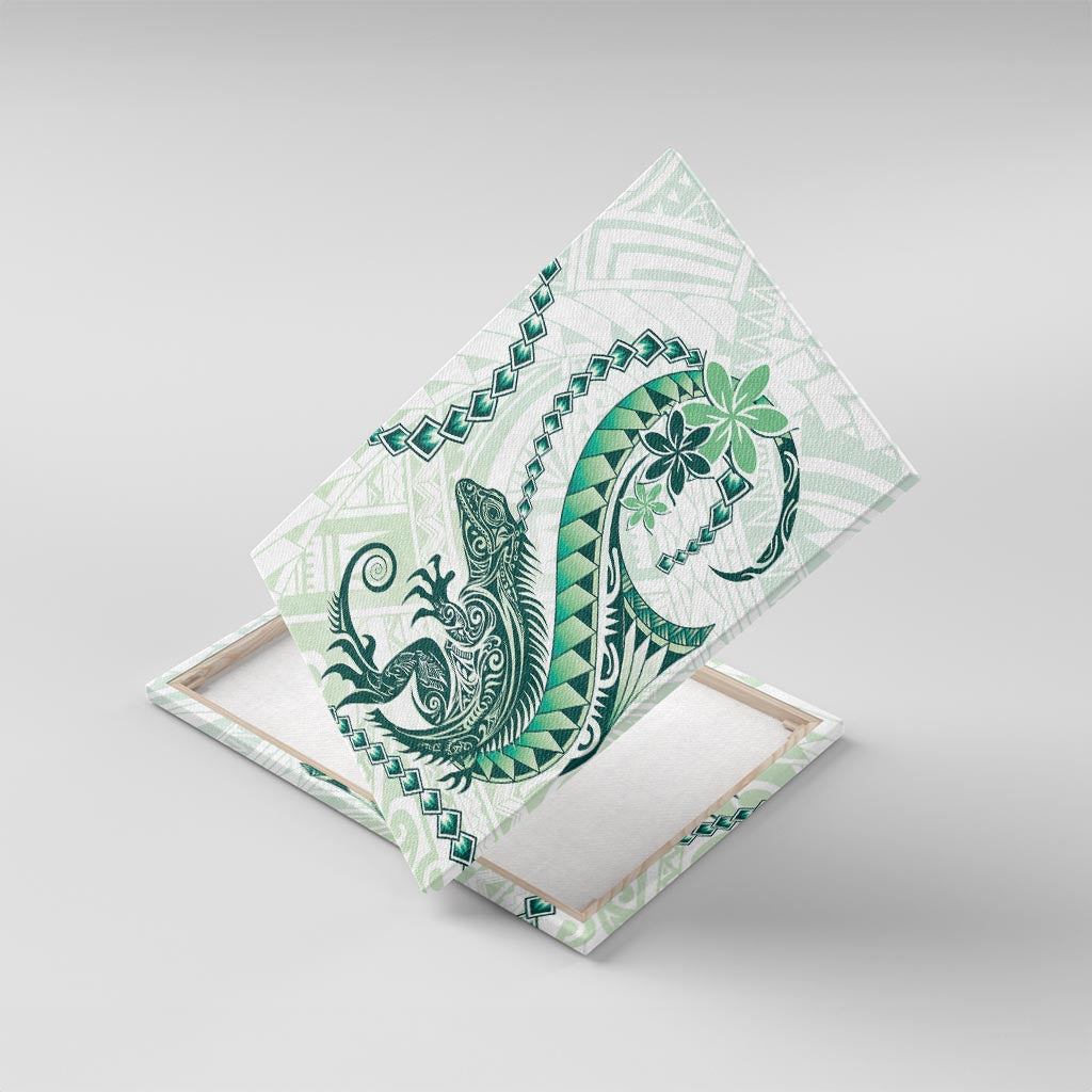 Green Maori Tuatara Canvas Wall Art Luxury Pastel Pattern LT01 With Frame Green - Polynesian Pride