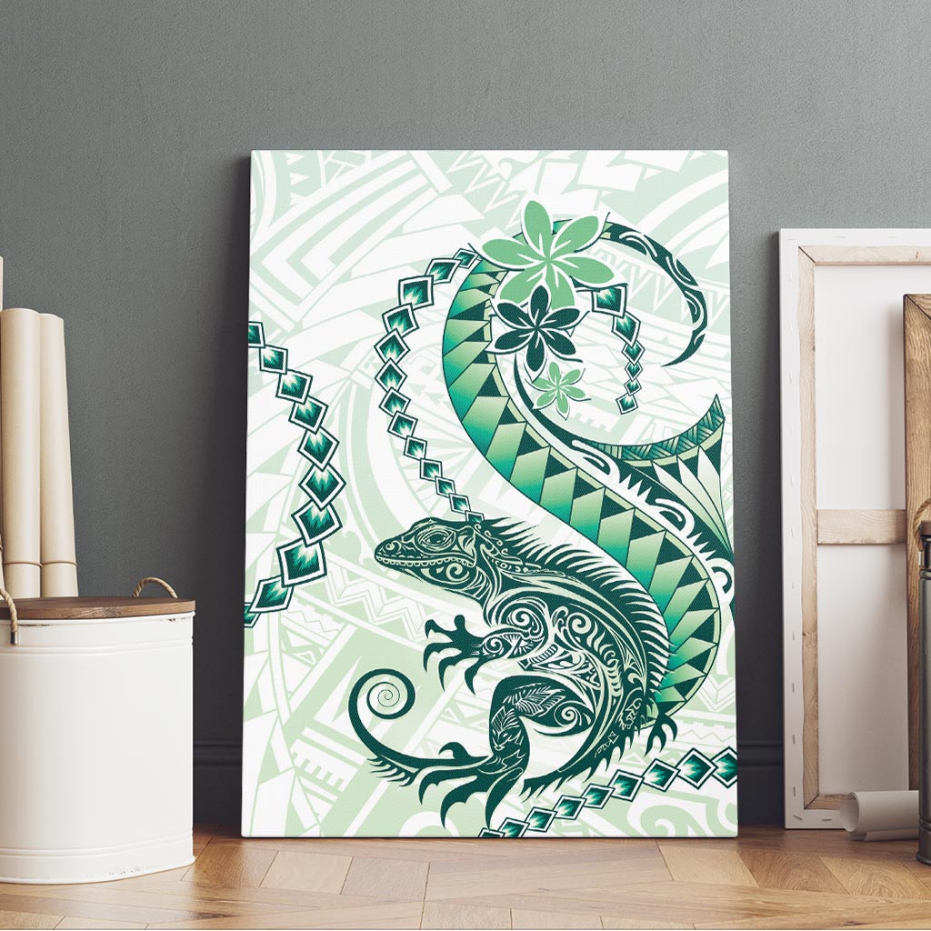 Green Maori Tuatara Canvas Wall Art Luxury Pastel Pattern LT01 - Polynesian Pride