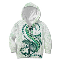 Green Maori Tuatara Kid Hoodie Luxury Pastel Pattern LT01 Zip Hoodie Green - Polynesian Pride