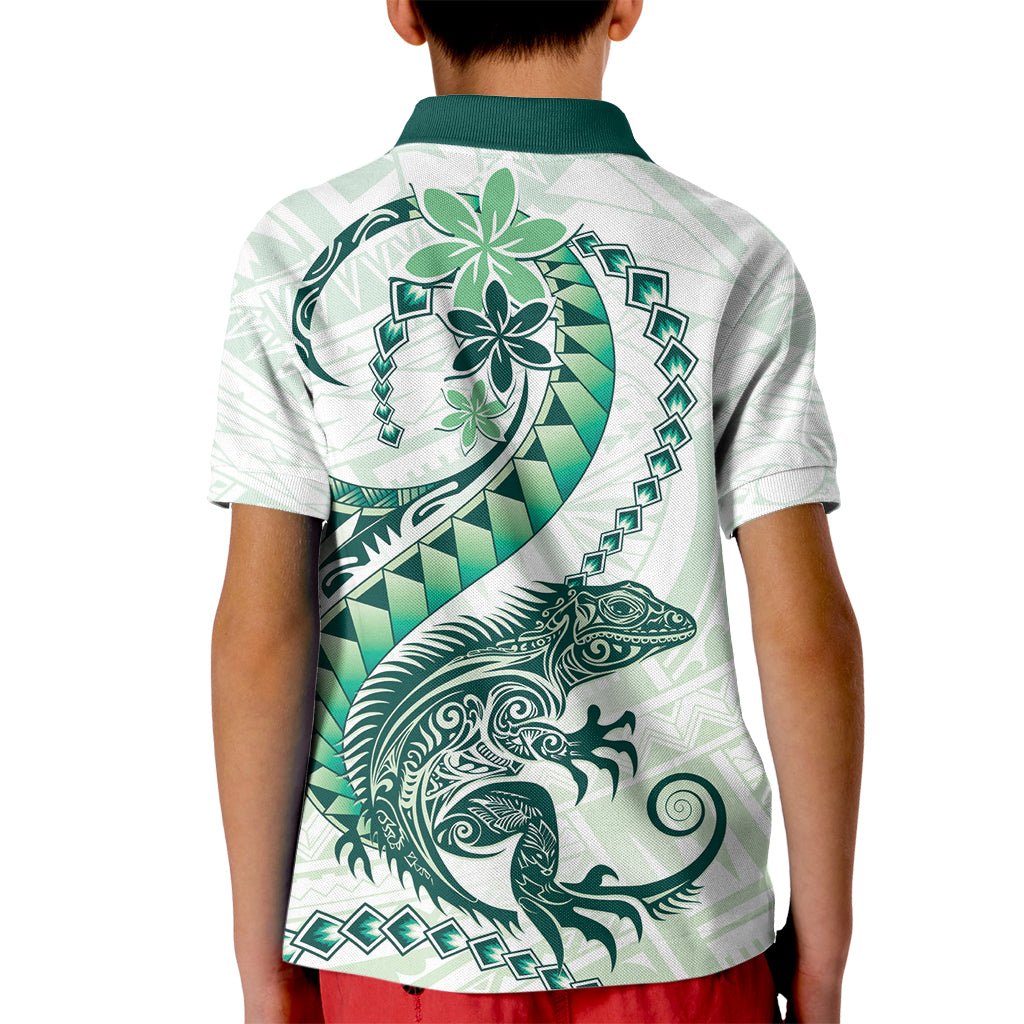 Green Maori Tuatara Kid Polo Shirt Luxury Pastel Pattern LT01 - Polynesian Pride
