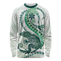 Green Maori Tuatara Long Sleeve Shirt Luxury Pastel Pattern LT01 Unisex Green - Polynesian Pride