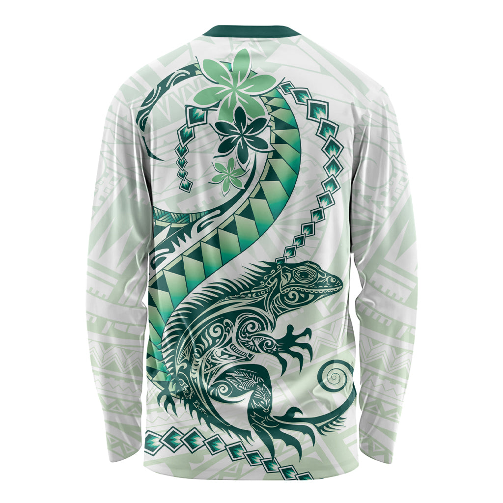 Green Maori Tuatara Long Sleeve Shirt Luxury Pastel Pattern LT01 - Polynesian Pride
