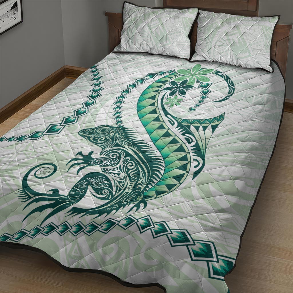 Green Maori Tuatara Quilt Bed Set Luxury Pastel Pattern LT01 - Polynesian Pride