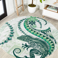 Green Maori Tuatara Round Carpet Luxury Pastel Pattern LT01 Green - Polynesian Pride