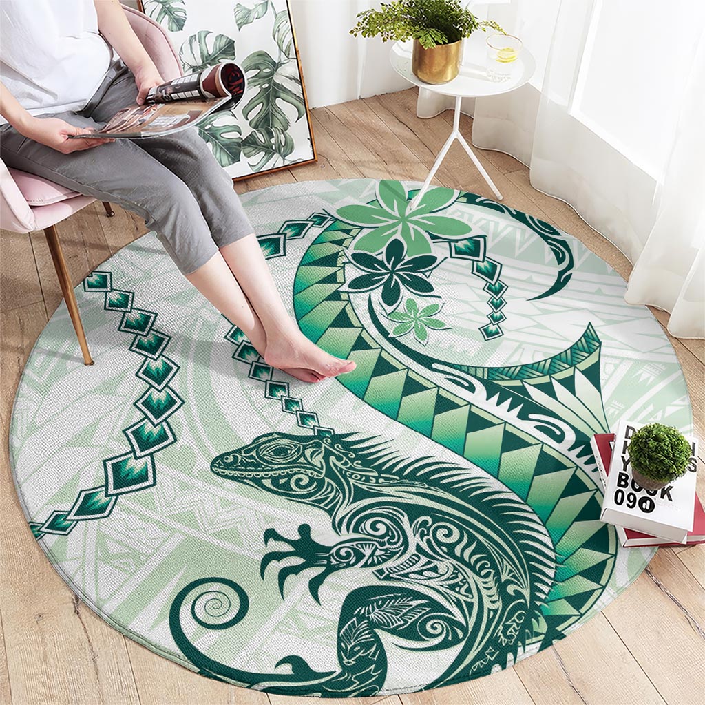 Green Maori Tuatara Round Carpet Luxury Pastel Pattern LT01 - Polynesian Pride