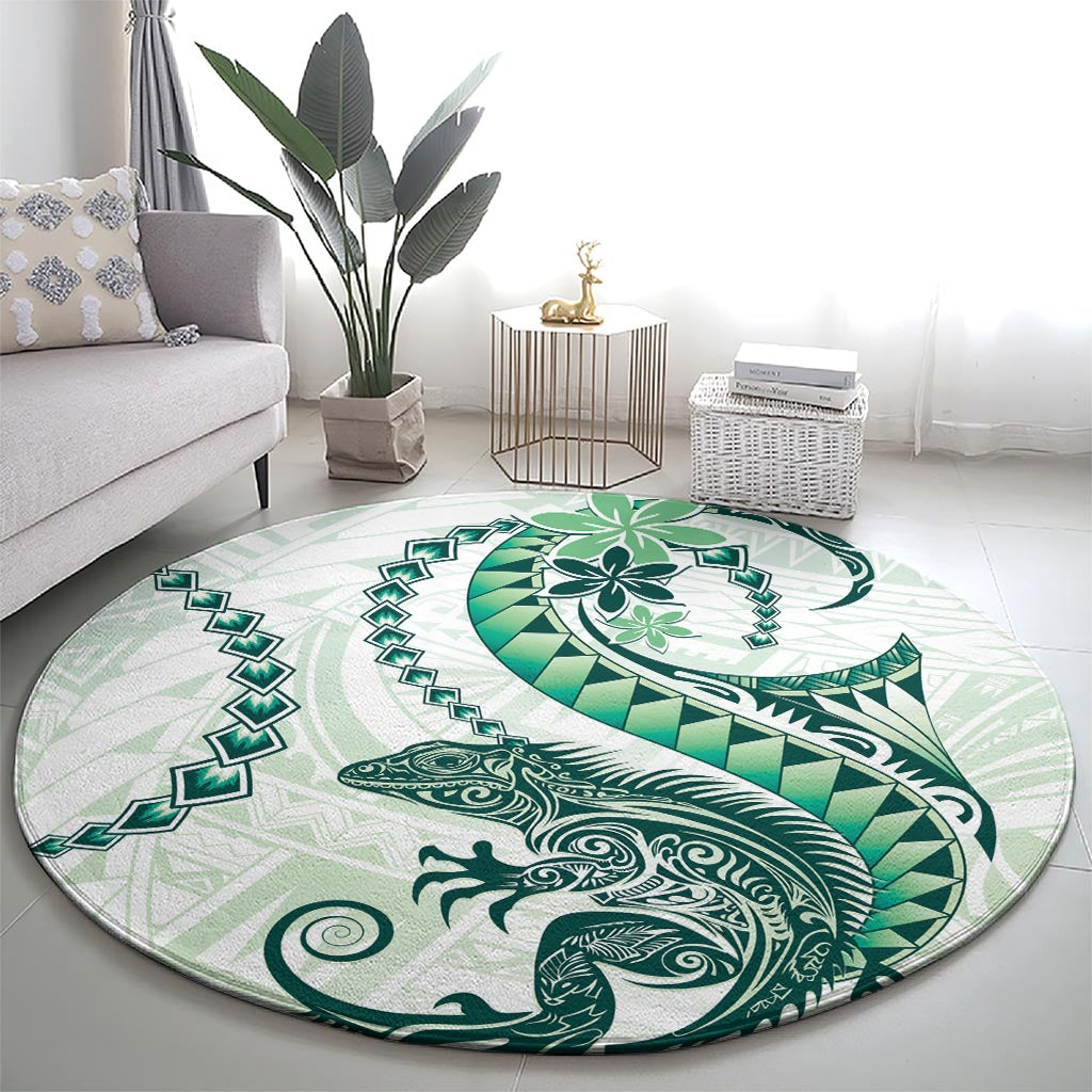 Green Maori Tuatara Round Carpet Luxury Pastel Pattern LT01 - Polynesian Pride