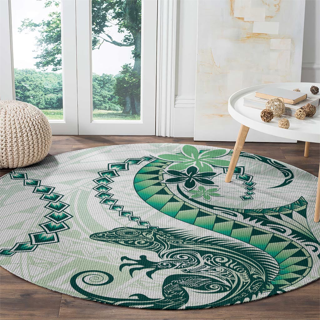 Green Maori Tuatara Round Carpet Luxury Pastel Pattern LT01 - Polynesian Pride