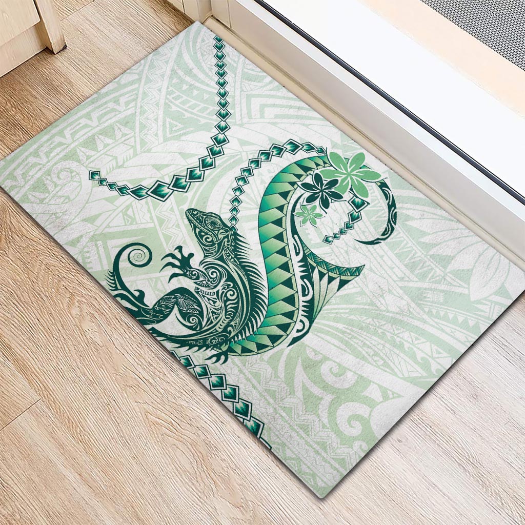 Green Maori Tuatara Rubber Doormat Luxury Pastel Pattern LT01 - Polynesian Pride
