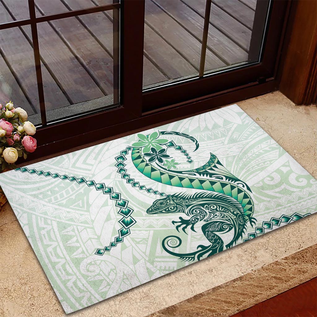 Green Maori Tuatara Rubber Doormat Luxury Pastel Pattern LT01 - Polynesian Pride
