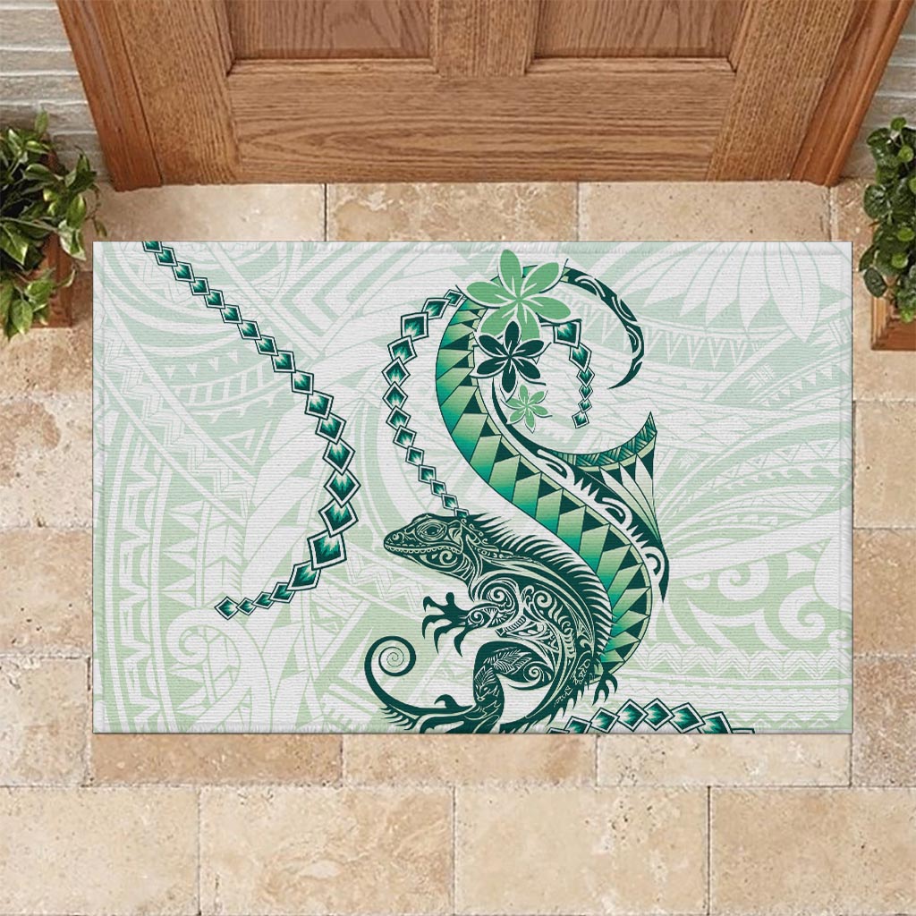 Green Maori Tuatara Rubber Doormat Luxury Pastel Pattern LT01 - Polynesian Pride