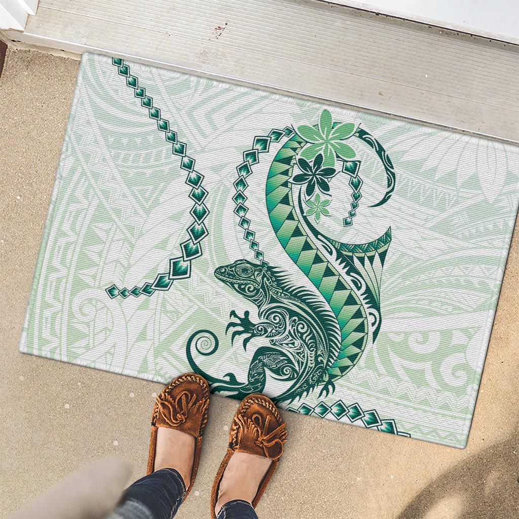 Green Maori Tuatara Rubber Doormat Luxury Pastel Pattern LT01 - Polynesian Pride